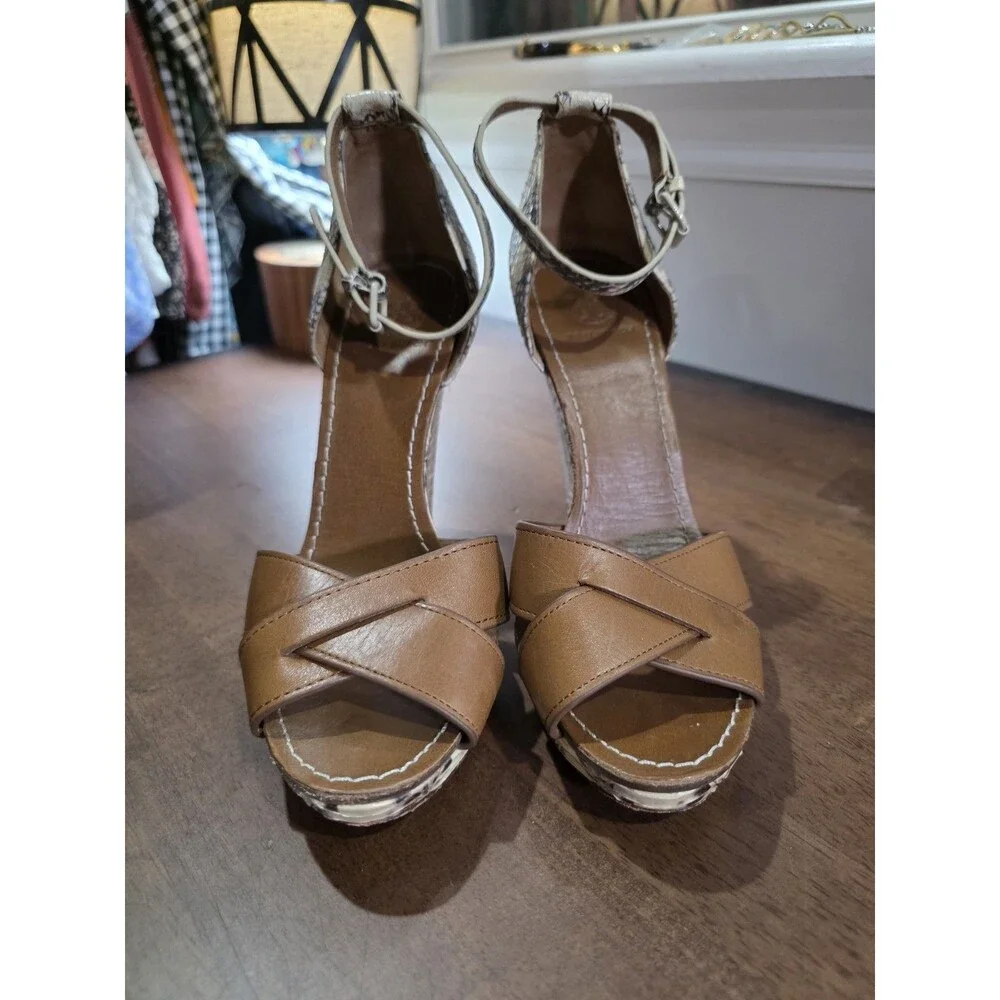 Tory Burch Livia Genuine Snakeskin Leather Platform Wedge Sandals Size 7.5 M
